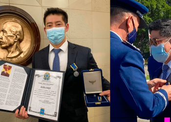 Empresário Thomas Law recebe medalha de Mérito Santos Dumont, pela assistência e envio de cilindros de oxigênio aos hospitais de Manaus (AM)