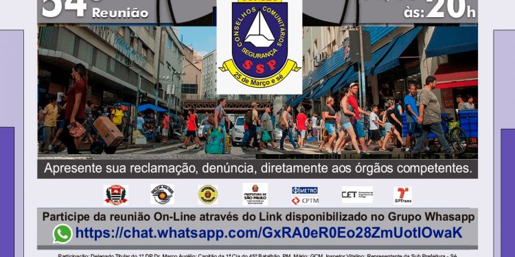 Conseg 25 de Março e Sé, reunião mensal de Agosto 2021