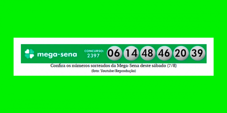 Confira o resultado da Mega-Sena 2397; 06 14 20 39 46 48