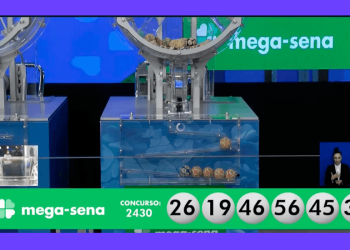 Mega-Sena. Sábado(20.11).Concurso 2.430. Dezenas sorteadas: 19 – 26 – 39 – 45 – 46 – 56