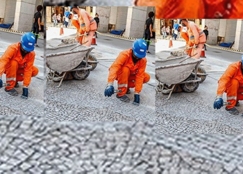 Prefeitura de SP troca o piso da calçada no Largo São Francisco-USP