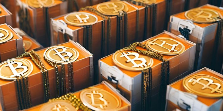 Uma representação visual do Bitcoin, com a moeda dourada e brilhante destacando-se em um fundo tecnológico, simbolizando a união entre o mundo financeiro tradicional e a inovação digital.