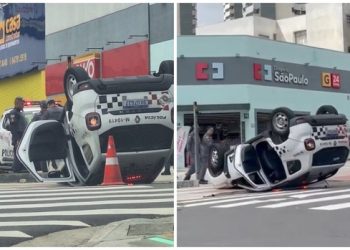 Viatura da PM Capota em Acidente com Munícipe no Centro de Santo André