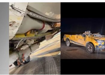 Um avião da Gol colidiu com um carro de manutenção durante a decolagem no Galeão, RJ, na noite de ontem, 11 de fevereiro