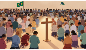 Povo orando à Deus. criação 25News-IA