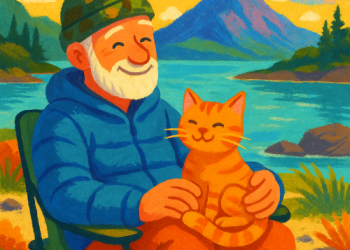 Sozinho com um gato em uma ilha 