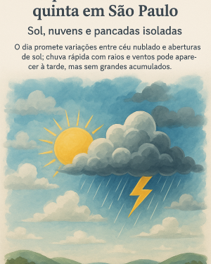 Tempo instável marca a quinta em São Paulo: sol, nuvens e pancadas isoladas