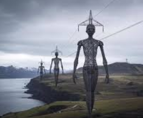ARTE GIGANTE! Postes elétricos na Islândia viram figuras humanas de 45 metros em projeto que transforma poluição visual em monumento!