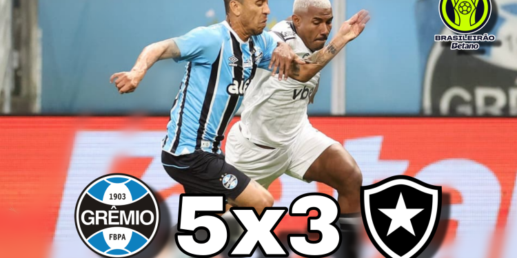 Show de gols na Arena: Grêmio bate o Botafogo por 5 a 3 no Brasileirão