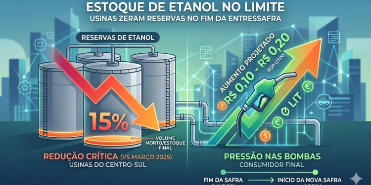 ESTOQUE NO LIMITE: Usinas zeram reservas de etanol e pressionam preços nas bombas no fim da entressafra.