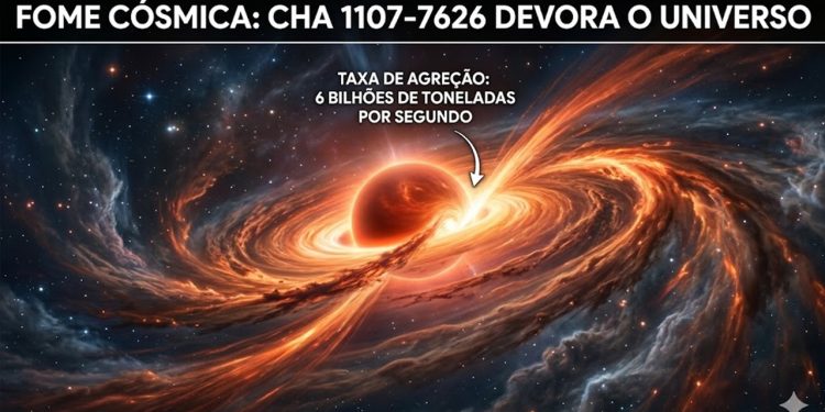 FOME CÓSMICA: Objeto a 620 anos-luz 'devora' 6 bilhões de toneladas de matéria por segundo.