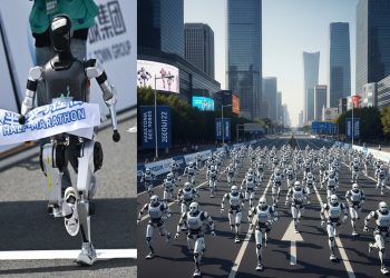 PASSO DE FERRO: Robôs humanoides invadem ruas de Pequim em treino para maratona.