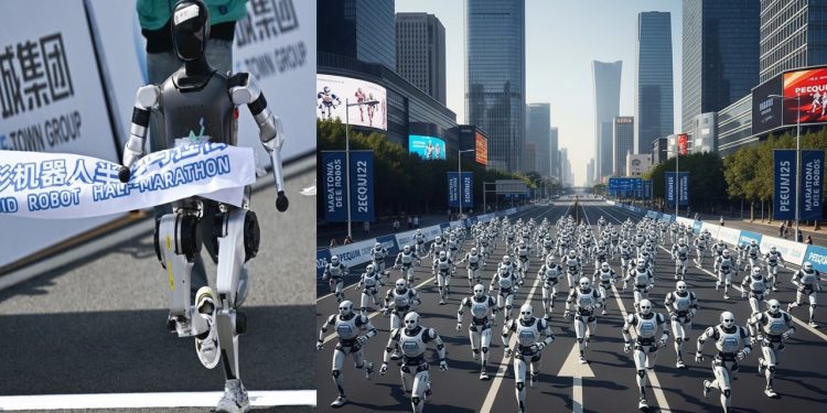 PASSO DE FERRO: Robôs humanoides invadem ruas de Pequim em treino para maratona.