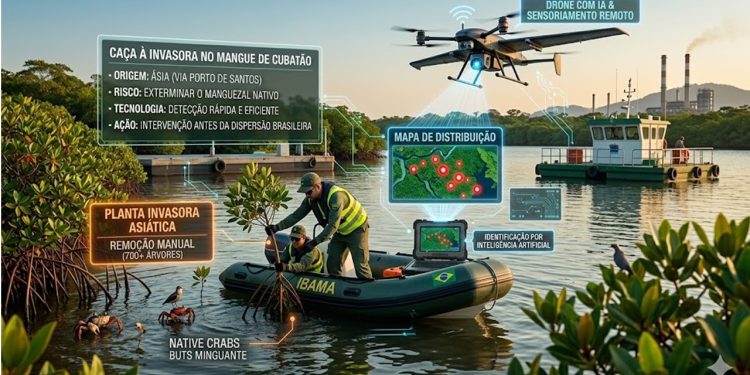 GUERRA NO MANGUE: Ibama caça planta invasora com I.A. para evitar colapso ambiental em Cubatão.