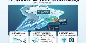  O TESTE DO INVERNO ANTECIPADO: Intensa massa de ar frio avança sobre o Brasil, mas pode frustrar expectativas.