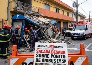 SACADA DESABA SOBRE PONTO DE ÔNIBUS E FERE TRÊS.