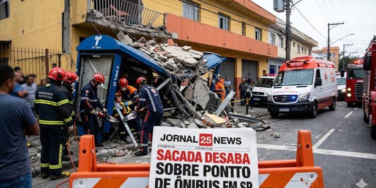 SACADA DESABA SOBRE PONTO DE ÔNIBUS E FERE TRÊS.