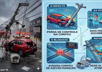 DESTRUIÇÃO NA PISTA:  Automóvel atinge poste de concreto e vitima dupla de adolescentes no Jaguaré.