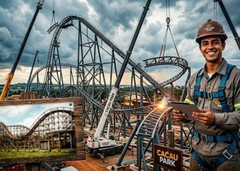 DO QUINTAL PARA O TOPO: JOVEM QUE CONSTRUIU MONTANHA-RUSSA EM CASA LIDERA MONTAGEM DE GIGANTE EM ITU.