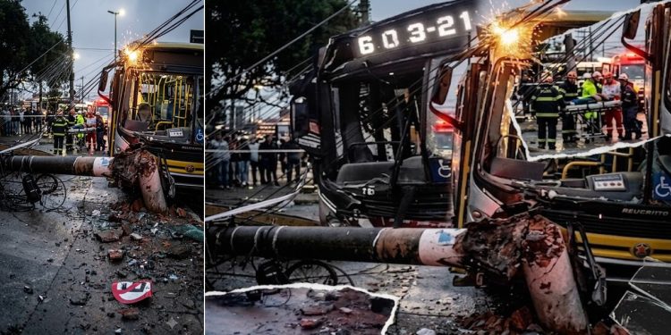 CAOS NO CAPÃO: ÔNIBUS BATE EM POSTE E FERE QUATRO.