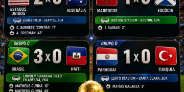 BOLETIM DIÁRIO DA COPA-🇺🇸 ESTADOS UNIDOS 2 x 0 AUSTRÁLIA;🇲🇦 MARROCOS 1 x 0 ESCÓCIA;🇧🇷 BRASIL 3 x 0 HAITI;🇵🇾 PARAGUAI 1 x 0 TURQUIA