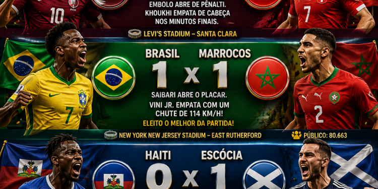 COPA DO MUNDO 2026: BRASIL EMPATA NA ESTREIA E VINI JR. SALVA A SELEÇÃO; ESCÓCIA VENCE E CATAR ARRANCA EMPATE NO FIM