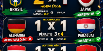 Boletim da copa-fase Mata-Mata: Brasil  vence o Japão no último minuto; Paraguai elimina a Alemanha e Marrocos derruba a Holanda em decisões por pênaltis