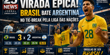 A seleção brasileira masculina de vôlei protagonizou uma das grandes emoções da Liga das Nações ao vencer a Argentina por 3 sets a 2, após estar perdendo por 2 a 0.
