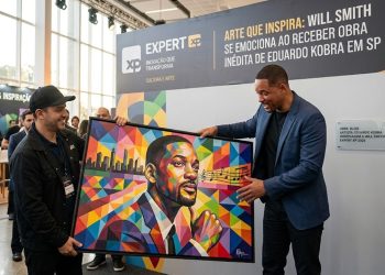 ARTE QUE INSPIRA: WILL SMITH SE EMOCIONA AO RECEBER OBRA INÉDITA DE EDUARDO KOBRA EM SP