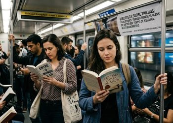 BIBLIOTECA SOBRE TRILHOS: PAULISTANOS TRANSFORMAM VIAGENS DE METRÔ EM TEMPO DE LEITURA