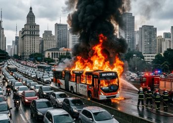 CHAMAS NA 23: Ônibus pega fogo e paralisa São Paulo