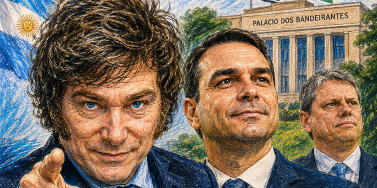 MILEI VEM AO BRASIL PARA APOIAR FLÁVIO BOLSONARO E REFORÇAR ALIANÇA DA DIREITA SUL-AMERICANA