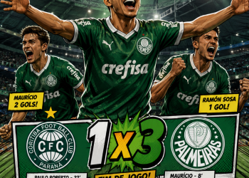 PALMEIRAS VENCE O CORITIBA POR 3 A 1 E MANTÉM A LIDERANÇA DO BRASILEIRÃO
