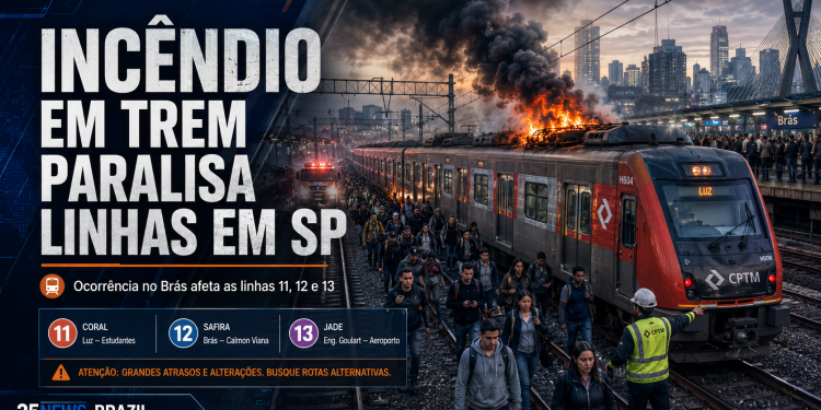 INCÊNDIO EM TREM PARALISA LINHAS 11, 12 E 13 E PROVOCA CAOS NO TRANSPORTE DE SÃO PAULO
