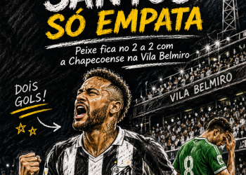 NEYMAR MARCA DUAS VEZES, MAS SANTOS CEDE VIRADA E SÓ EMPATA COM A LANTERNA CHAPECOENSE