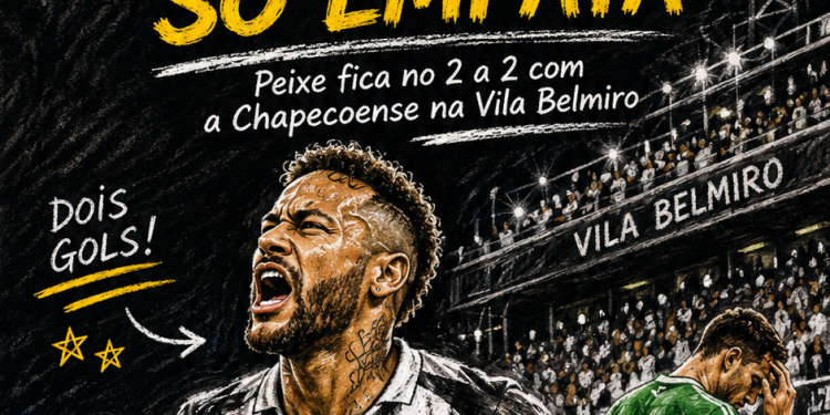 NEYMAR MARCA DUAS VEZES, MAS SANTOS CEDE VIRADA E SÓ EMPATA COM A LANTERNA CHAPECOENSE