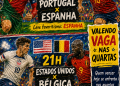 BOLETIM DIÁRIO DA COPA PORTUGAL X ESPANHA E ESTADOS UNIDOS X BÉLGICA DECIDEM AS ÚLTIMAS VAGAS NAS QUARTAS,HOJE(06)