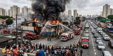 FOGO NA MARGINAL: INCÊNDIO TRAVA TIETÊ E ASSUSTA MORADORES