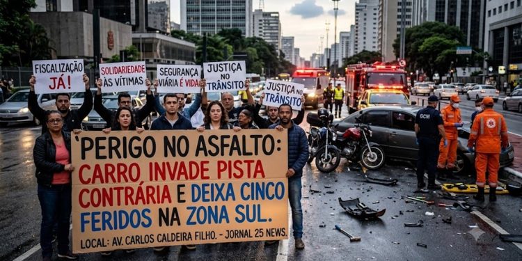 PERIGO NO ASFALTO: CARRO INVADE PISTA CONTRÁRIA E DEIXA CINCO FERIDOS NA ZONA SUL