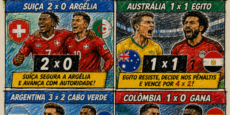 BOLETIM DIÁRIO DA COPA DO MUNDO 2026-FASE MATA-MATA-Argentina sofre, Egito avança nos pênaltis, Colômbia confirma favoritismo e Suíça fecha a rodada com autoridade