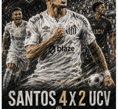 SANTOS VIRA SOBRE A UCV, VENCE POR 4 A 2 E AVANÇA ÀS OITAVAS DA SUL-AMERICANA