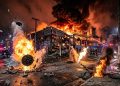 CENA DE GUERRA: BUEIROS EXPLODEM DURANTE INCÊNDIO EM FÁBRICA DE SP