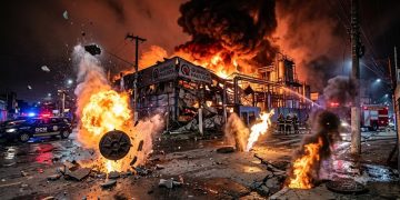 CENA DE GUERRA: BUEIROS EXPLODEM DURANTE INCÊNDIO EM FÁBRICA DE SP