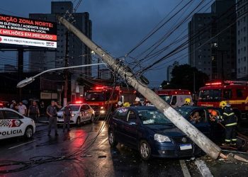 IMPRUDÊNCIA E KAOS NA ZONA NORTE: CARRO DERRUBA POSTE E DEIXA BAIRRO NO ESCURO EM SP