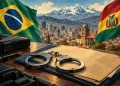 Ilustração editorial gerada por IA sobre apontado como liderança do pcc, betinho da baixada é preso na bolívia