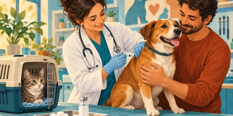 Ilustração editorial gerada por IA sobre caso de raiva em cão no rio reforça atenção à vacinação dos animais