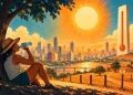 Ilustração editorial gerada por IA sobre inmet emite alerta vermelho para onda de calor até quarta-feira