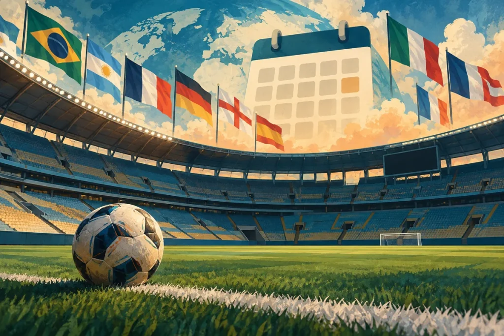 Ilustração editorial gerada por IA sobre sem rodada da série a: data fifa muda a agenda do fim de semana