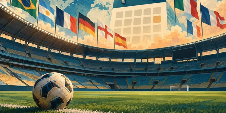Ilustração editorial gerada por IA sobre sem rodada da série a: data fifa muda a agenda do fim de semana
