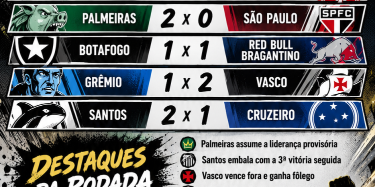 BRASILEIRÃO TEM SÁBADO DE 17 GOLS: PALMEIRAS VENCE O SÃO PAULO, SANTOS EMBALA E VASCO GANHA FORA